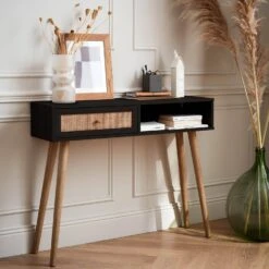 Console Scandinave Effet Bois Et Cannage Couleur : Noir