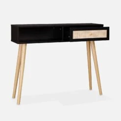 Console Scandinave Effet Bois Et Cannage Couleur : Noir -Maison Meubles iboconsolebk 7c149b752d3b44b09861ec03c5b7eebd
