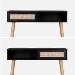Console Scandinave Effet Bois Et Cannage Couleur : Noir -Maison Meubles iboconsolebk a5ce733a63ff3f7823fca91edad96e56