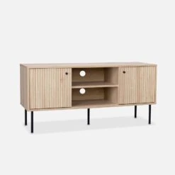 Meuble TV Décor Bois Rainuré 120 Cm -Maison Meubles ibragtvstand 23139773d7cba44a6273812209af8a90