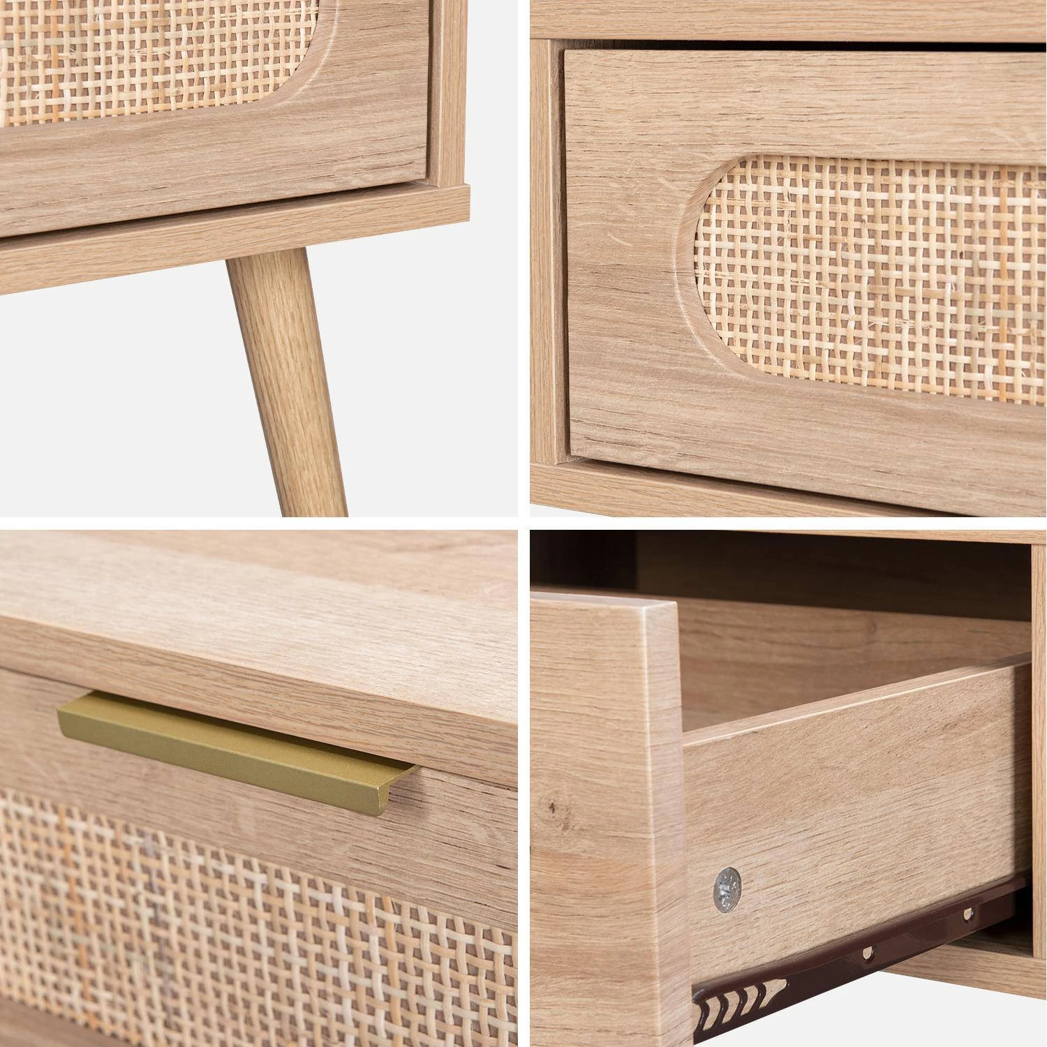 Table Basse Scandinave En Cannage Arrondi, 1 Tiroir 5 Table Basse Scandinave En Cannage Arrondi, 1 Tiroir – Image 5