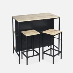 Table Haute Décor Bois Et Métal 2 étagères, 2 Tabourets -Maison Meubles ilfbds100r2bn ae94553b4b33c01ab2b52541bd4990a0