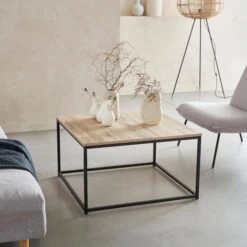 Table Basse Industrielle Effet Bois Et Métal