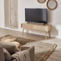 Meuble TV Scandinave Effet Bois 2 Portes 115 Cm Couleur : Bois