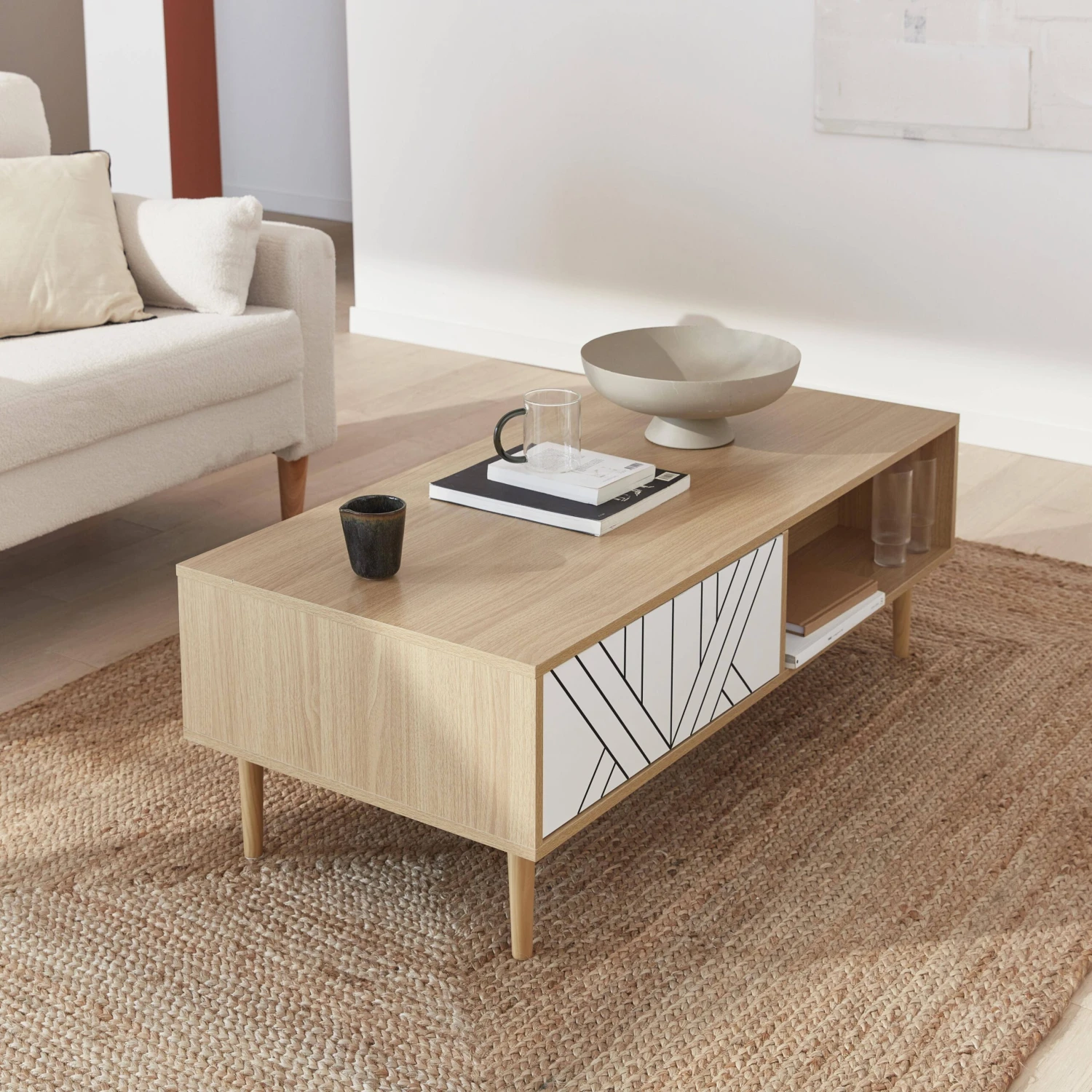 Table Basse Effet Bois Naturel Couleur : Blanc 1 Table Basse Effet Bois Naturel Couleur : Blanc