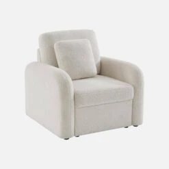 Fauteuil Tissu Bouclette Blanche, Lignes Arrondies -Maison Meubles imlsofa1boucl 91db6e89923e0869d2dde52a82d2da11