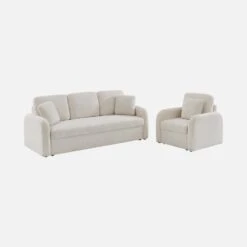 Fauteuil Tissu Bouclette Blanche, Lignes Arrondies -Maison Meubles imlsofa1boucl e859cb6b925b716cae0df99e16910280