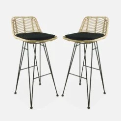 Tabouret De Bar Métal Et Rotin 75cm (lot De 2) Couleur : Noir -Maison Meubles irawsto75bkx2 0851d35af64d6bd92cb0b35c9456db5b