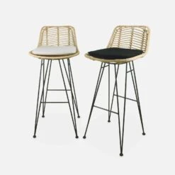 Tabouret De Bar Métal Et Rotin 75cm (lot De 2) Couleur : Noir -Maison Meubles irawsto75bkx2 390e74fdd5beff02d9e2d1b3d5307387