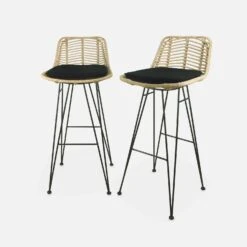Tabouret De Bar Métal Et Rotin 75cm (lot De 2) Couleur : Noir -Maison Meubles irawsto75bkx2 7d24e2a78299dc714f16e4ad235b9358