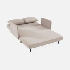 Canapé Convertible 2 Places Pieds Bois Couleur : Beige -Maison Meubles isofbpanbg 4811693dffa153e63c2187fcb510028f