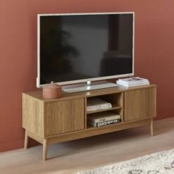 Meuble TV Effet Bois 2 Portes 120 Cm