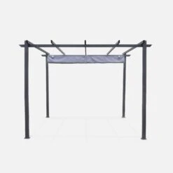 Pergola, Aluminium, 3x3m, Toile Coulissante Couleur : Gris -Maison Meubles pgakd3x3gy 3c6cf7248e753a73aa6a62b4ad3a20b5