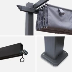 Pergola, Aluminium, 3x3m, Toile Coulissante Couleur : Gris -Maison Meubles pgakd3x3gy 7cd548a3e039f3499f2110aa0c2364b5