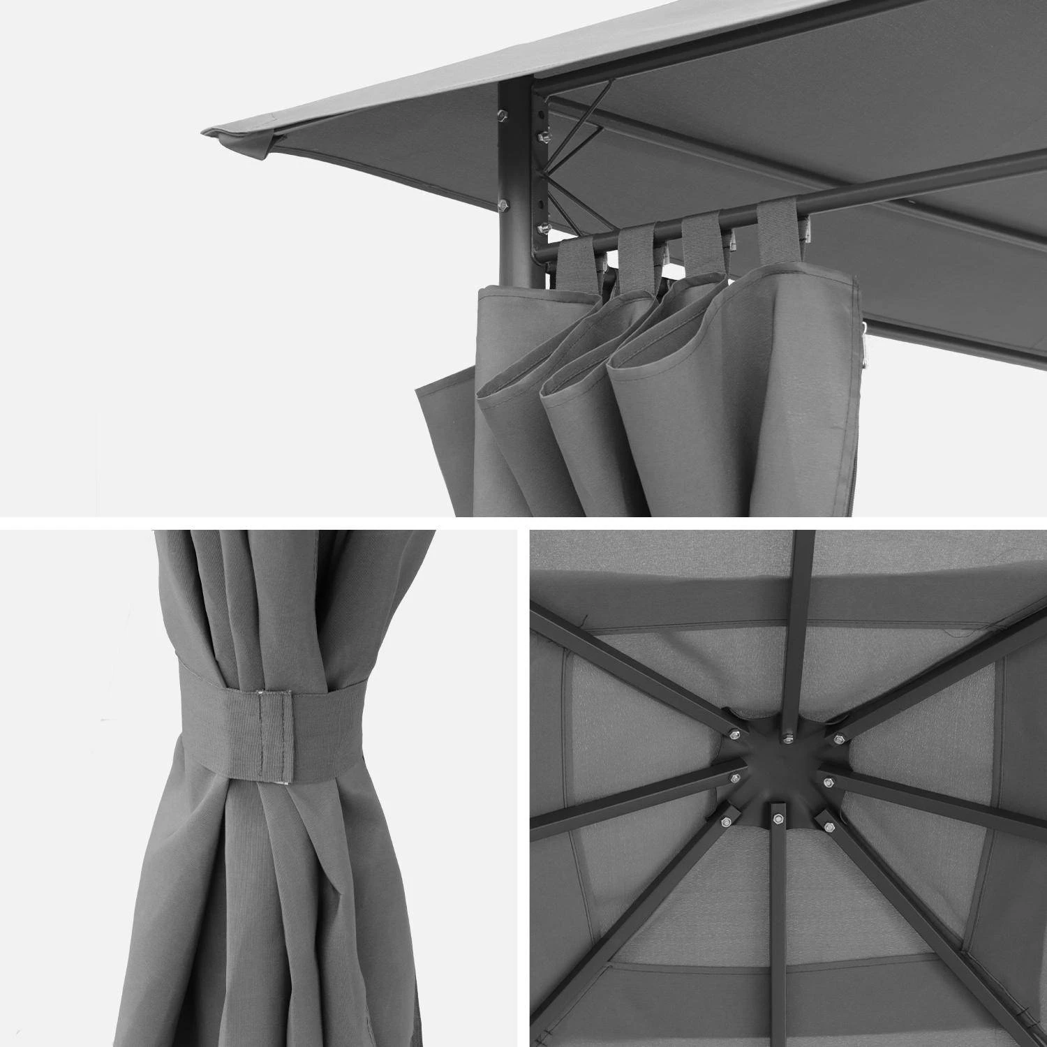 Tonnelle 3x4 M Avec Rideaux Couleur : Gris 4 Tonnelle 3x4 M Avec Rideaux Couleur : Gris – Image 4