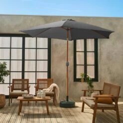 Parasol Rond 3m, Mât Effet Bois Couleur : Gris