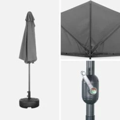 Demi-parasol Pour Balcon 2.5m Couleur : Gris 7 Demi-parasol Pour Balcon 2.5m Couleur : Gris -Maison Meubles puhalf250gy e87ca57641c8d6ef721c3d1b855cc070