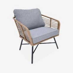 Salon De Jardin Bas Résine Tressée Effet Rotin 5 Places Couleur : Bois / Gris Chiné -Maison Meubles raw3101gy e2f4e2450a9a4fd4cfc9535065e43e6d