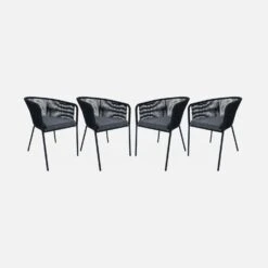 Fauteuil De Jardin Corde Et Acier Galvanisé (lot De 4) Couleur : Noir / Gris -Maison Meubles ropearmx4bk 03e64dd42ee3ae6666977377bc21e636