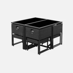 Salon De Jardin Encastrable Résine Tressée 4 Chaises, 4 Poufs Couleur : Noir / Ecru -Maison Meubles wk4cubepfbk b80d6078cb05df4bd11f71fc83d244c1