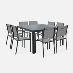 Table De Jardin Extensible Aluminium + 8 Fauteuils De Jardin Empilables Couleur : Anthracite / Gris Clair -Maison Meubles xtafsq147r8gy 79fb48d50a20e82d9f31979a2b7eb5df