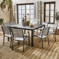 Table De Jardin Extensible Aluminium + 8 Fauteuils De Jardin Empilables Couleur : Anthracite / Gris Clair -Maison Meubles xtafsq147r8gy a69b64ef51e0ce6ff0b3a42fdf863c55