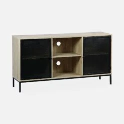 Buffet/ Meuble TV Métal Et Effet Bois 140 Cm -Maison Meubles IBKLSB140NAT 01