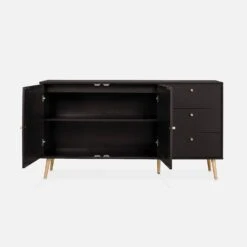 Buffet Scandinave Effet Bois Et Cannage 2 Portes 150 Cm Couleur : Noir -Maison Meubles IBOSIDEBOAXLBK 03