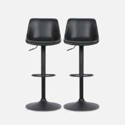 Tabouret Bar Réglable 60,5/81,5cm Simili Cuir (lot De 2) Couleur : Noir -Maison Meubles IBSAJPUX2BK 02