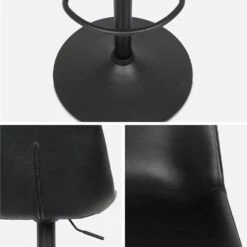 Tabouret Bar Réglable 60,5/81,5cm Simili Cuir (lot De 2) Couleur : Noir -Maison Meubles IBSAJPUX2BK 05