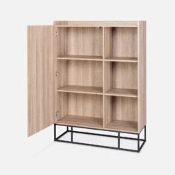 Vaisselier Métal Et Effet Bois 1 Porte -Maison Meubles IDCAB100NAT 03