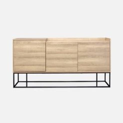 Buffet Métal Et Effet Bois 3 Portes 160 Cm -Maison Meubles ISTBL160NAT 02