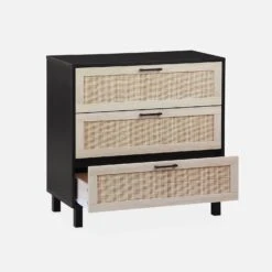 Commode Scandinave Bois Et Cannage 3 Tiroirs -Maison Meubles ibcanchest3d 5a01ca3299e4c485820988bfe3c527a8
