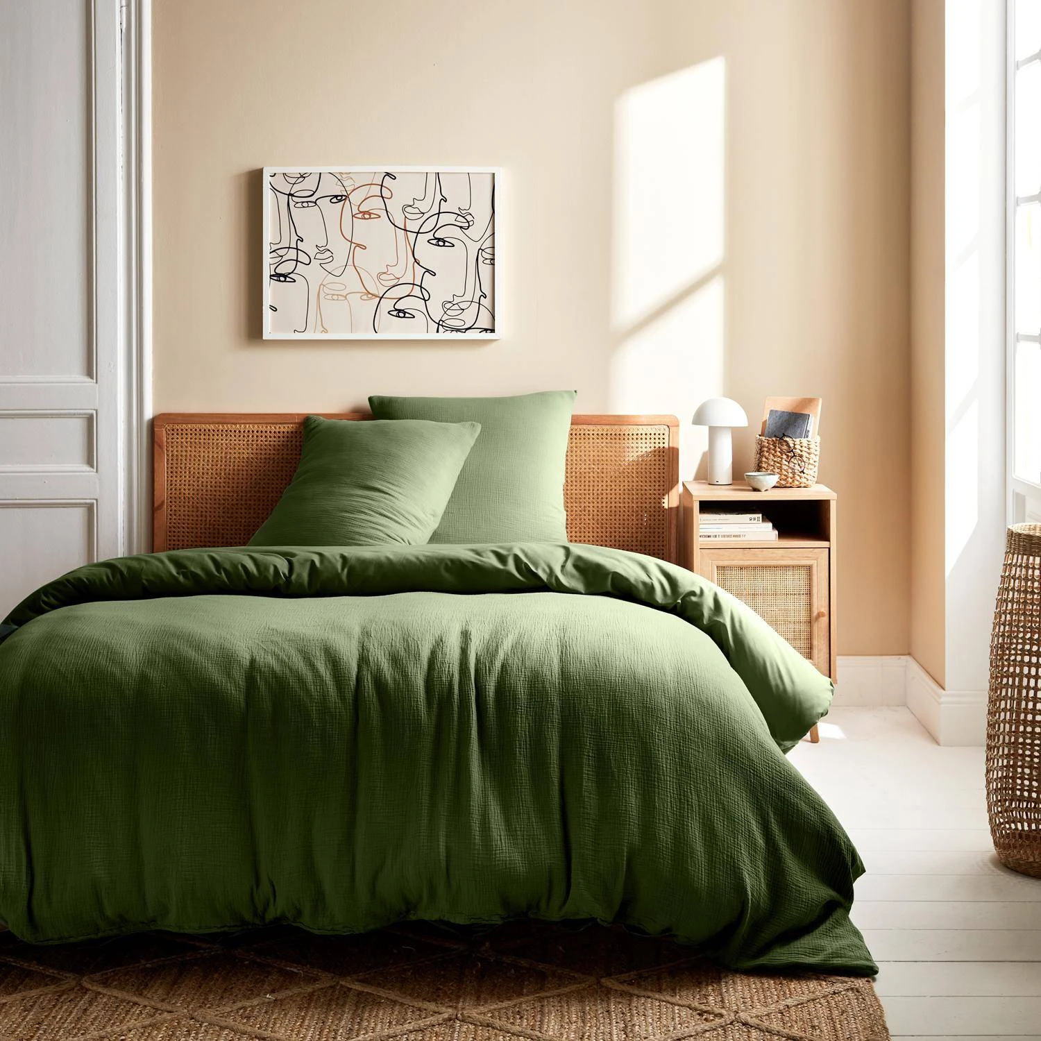 Parure De Lit Gaze De Coton Kaki 1 Parure De Lit Gaze De Coton Kaki