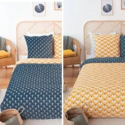 Parure De Lit Réversible 2 Places Imprimé Fleurs De Lotus En Microfibre -Maison Meubles ibedpmc240loux c332a417ea34115bd8652727bdde7b5a