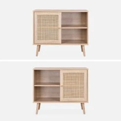 Buffet Scandinave Effet Bois Et Cannage 1 Porte 80 Cm Couleur : Naturel -Maison Meubles ibosideboardm 666b461b0e0cb255e471a39bb5a33e65