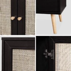 Buffet Scandinave Effet Bois Et Cannage 2 Portes 150 Cm Couleur : Noir -Maison Meubles ibosideboaxlbk b20466d56ce8463d62dcacbfe721df6f
