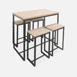 Table Haute Et 4 Tabourets De Bar Acier Et Effet Bois Couleur : Noir -Maison Meubles ids100r4 28c71f699c2aa686b67d472677f477e7