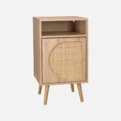 Table De Chevet, Décor Bois Et Cannage Arrondi