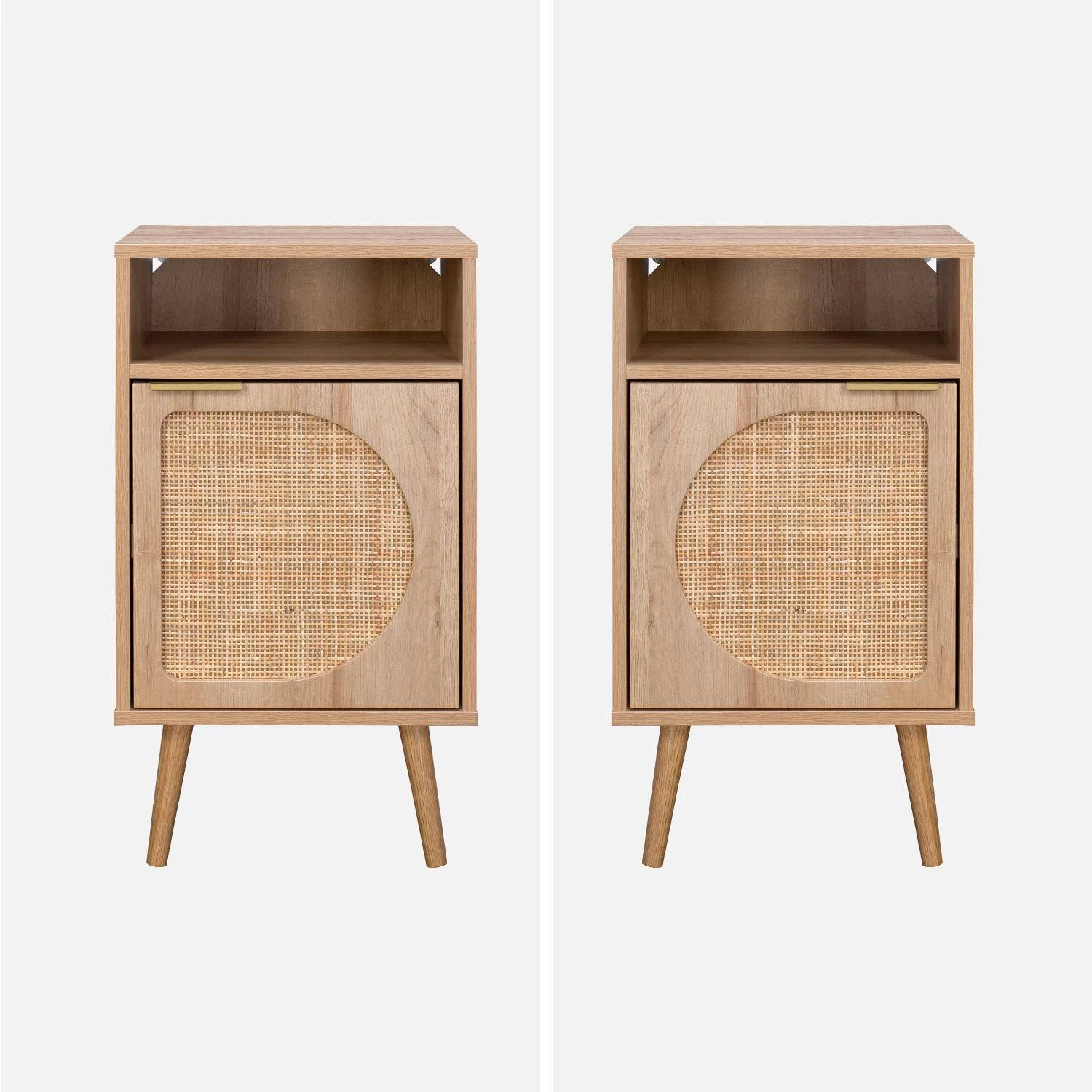 Lot De 2 Tables De Chevet Décor Bois, Cannage Arrondi 3 Lot De 2 Tables De Chevet Décor Bois, Cannage Arrondi – Image 3