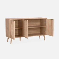 Buffet Scandinave Décor Bois Et Cannage Arrondis 3 Portes 120 Cm -Maison Meubles ievasideboardl a591c3c21d36bb80e40a120779b87a5e