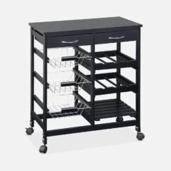 Desserte Cuisine Effet Bois à Roulettes 65 X 35 Cm Couleur : Noir -Maison Meubles iktdoublebk 105cb3dde2d63b0fa41d31f47c8f79af