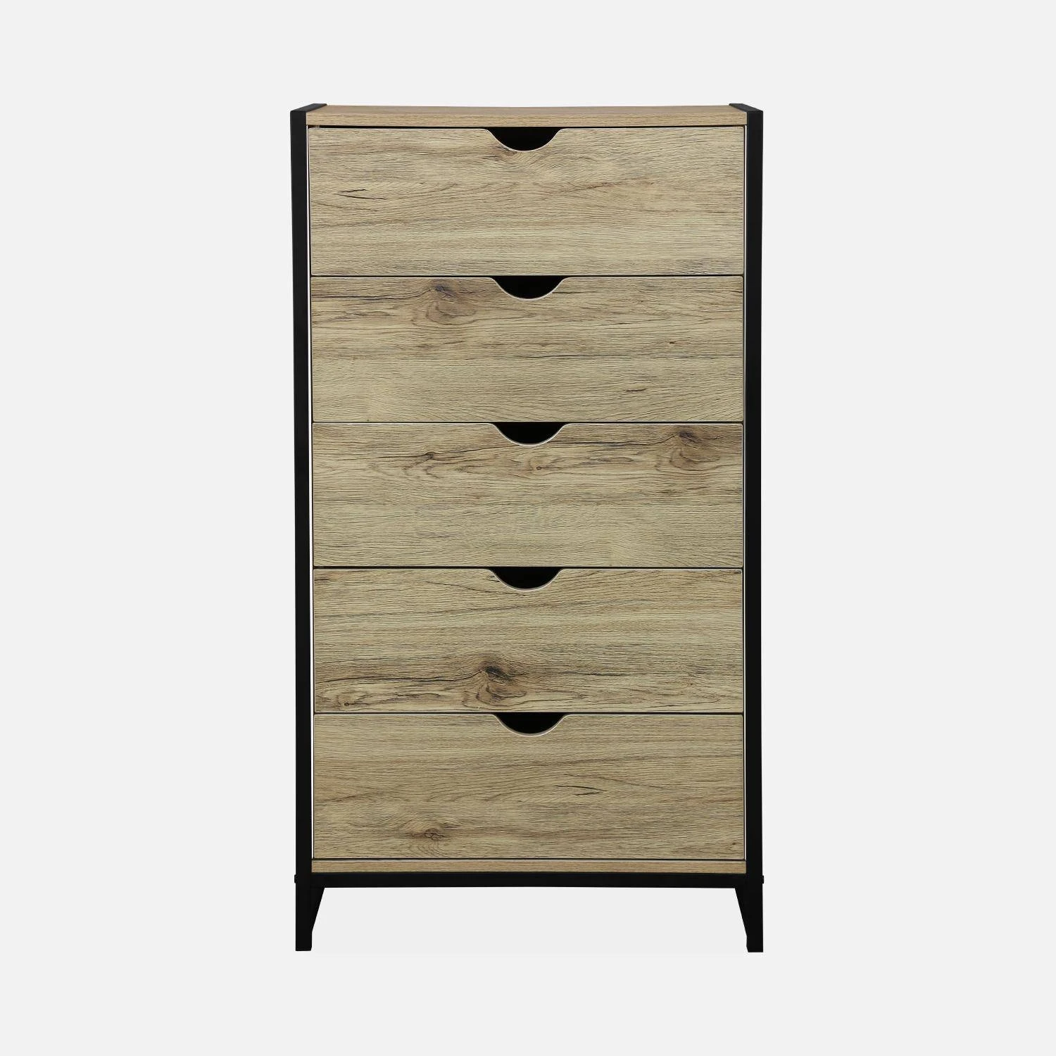 Commode Industrielle Effet Bois Et Métal 5 Tiroirs 4 Commode Industrielle Effet Bois Et Métal 5 Tiroirs – Image 4