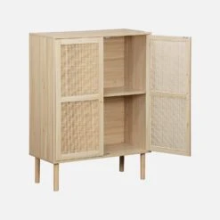 Buffet Cannage Et Effet Bois 2 Portes 80 Cm -Maison Meubles inatcabinet bf8a8b1628b27de7302264c6fdc0fef1