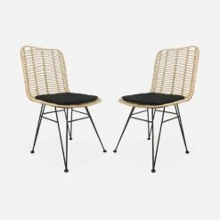 Chaise Métal Et Rotin Naturel (lot De 2) Couleur : Noir -Maison Meubles irawchrbkx2 503746afa758920254110893d79da6ee