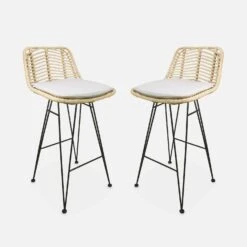 Tabouret De Bar Métal Et Rotin 67cm (lot De 2) Couleur : Naturel -Maison Meubles irawsto67natx2 04304d59e47648175028aff81fa10e26