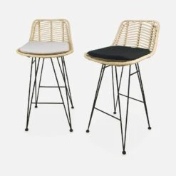 Tabouret De Bar Métal Et Rotin 67cm (lot De 2) Couleur : Naturel -Maison Meubles irawsto67natx2 5224b8b1ece6808262224da9791da439