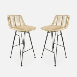 Tabouret De Bar Métal Et Rotin 67cm (lot De 2) Couleur : Naturel -Maison Meubles irawsto67natx2 d00d9b3a2f58552d4a0afbe91a12108b