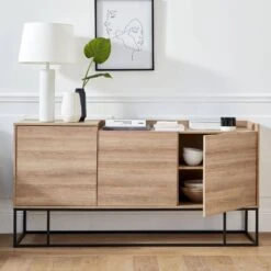 Buffet Métal Et Effet Bois 3 Portes 160 Cm -Maison Meubles istbl160nat 42b8721af994ab9c9380f480b2f4b594