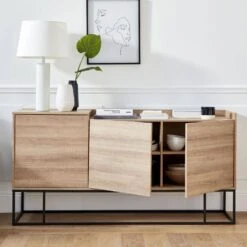 Buffet Métal Et Effet Bois 3 Portes 160 Cm -Maison Meubles istbl160nat 723789f3080541ae71593623ef3c5802